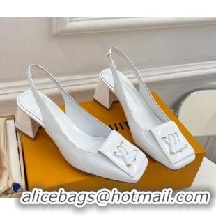 Stylish Louis Vuitton Shake Slingback Pumps 5.5cm in Patent Leather with LV Twist White 122712