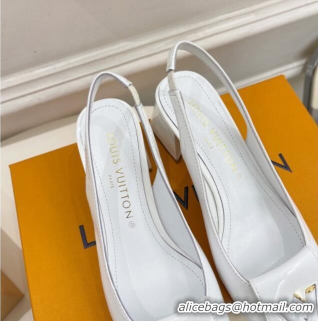 Stylish Louis Vuitton Shake Slingback Pumps 5.5cm in Patent Leather with LV Twist White 122712