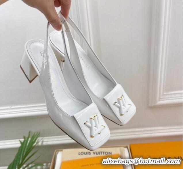 Stylish Louis Vuitton Shake Slingback Pumps 5.5cm in Patent Leather with LV Twist White 122712