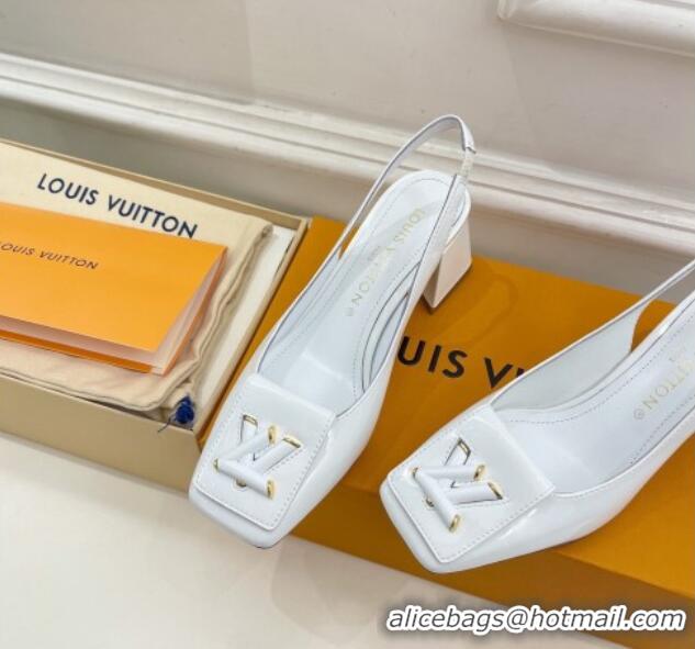 Stylish Louis Vuitton Shake Slingback Pumps 5.5cm in Patent Leather with LV Twist White 122712