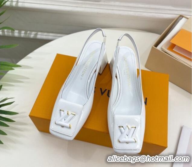 Stylish Louis Vuitton Shake Slingback Pumps 5.5cm in Patent Leather with LV Twist White 122712