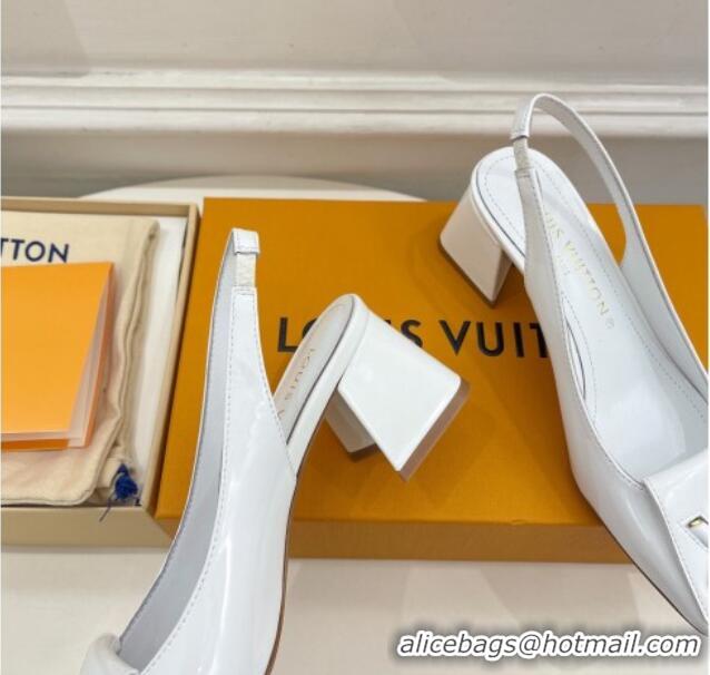 Stylish Louis Vuitton Shake Slingback Pumps 5.5cm in Patent Leather with LV Twist White 122712