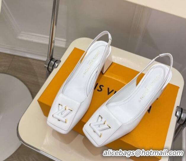 Stylish Louis Vuitton Shake Slingback Pumps 5.5cm in Patent Leather with LV Twist White 122712