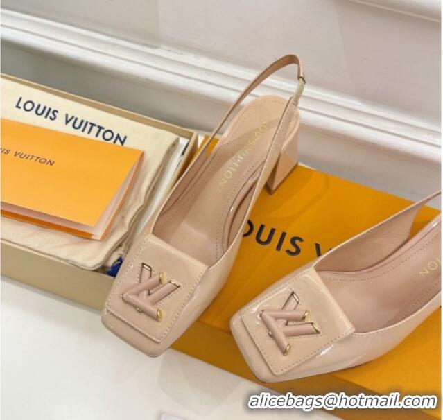 Grade Quality Louis Vuitton Shake Slingback Pumps 5.5cm in Patent Leather with LV Twist Nude 122713