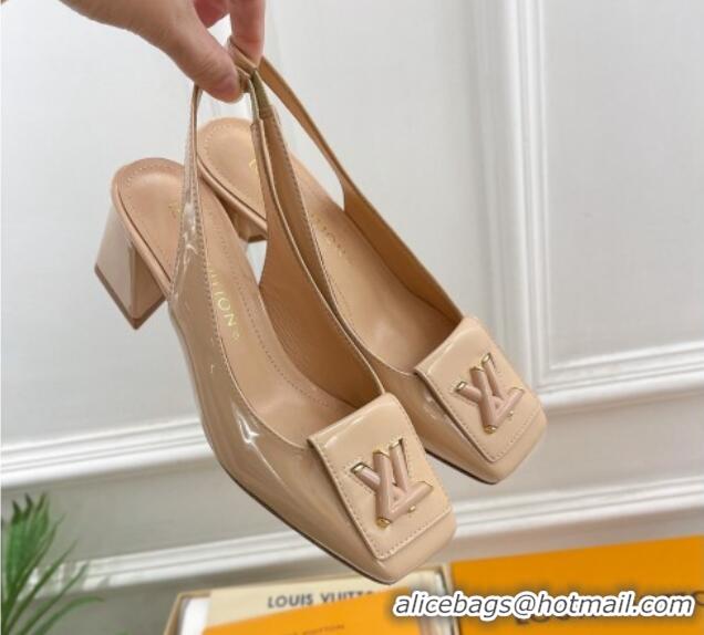 Grade Quality Louis Vuitton Shake Slingback Pumps 5.5cm in Patent Leather with LV Twist Nude 122713