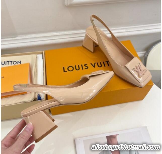 Grade Quality Louis Vuitton Shake Slingback Pumps 5.5cm in Patent Leather with LV Twist Nude 122713