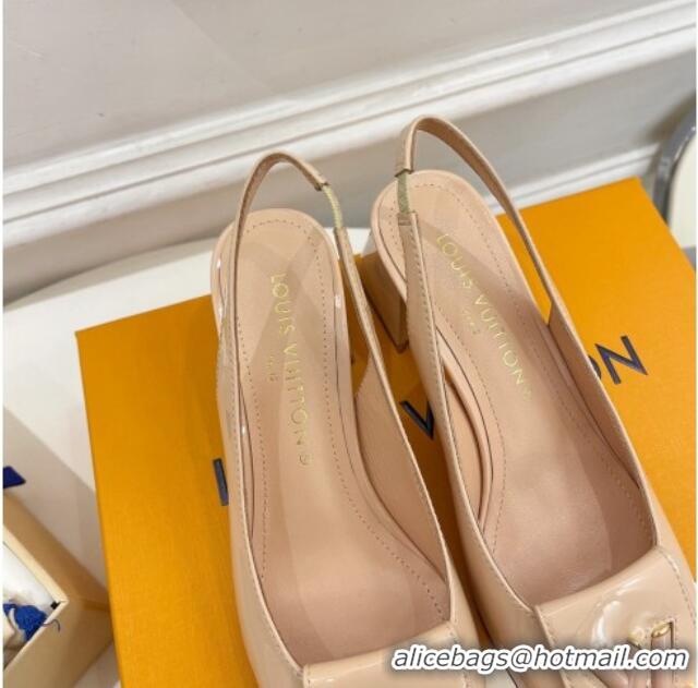 Grade Quality Louis Vuitton Shake Slingback Pumps 5.5cm in Patent Leather with LV Twist Nude 122713