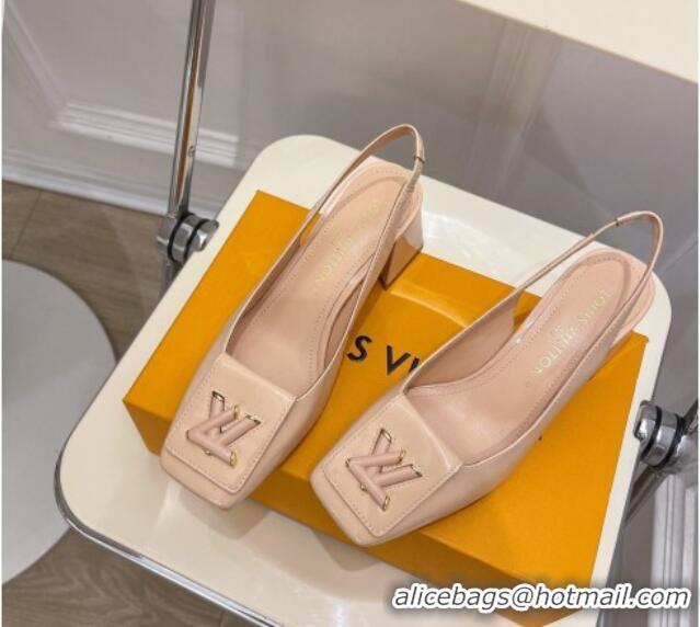 Grade Quality Louis Vuitton Shake Slingback Pumps 5.5cm in Patent Leather with LV Twist Nude 122713