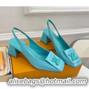 Top Grade Louis Vuitton Shake Slingback Pumps 5.5cm in Patent Leather with LV Twist Light Blue 122714