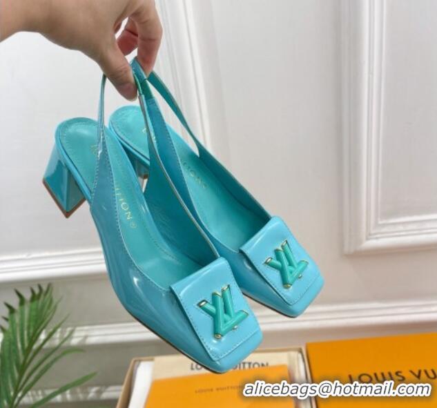 Top Grade Louis Vuitton Shake Slingback Pumps 5.5cm in Patent Leather with LV Twist Light Blue 122714