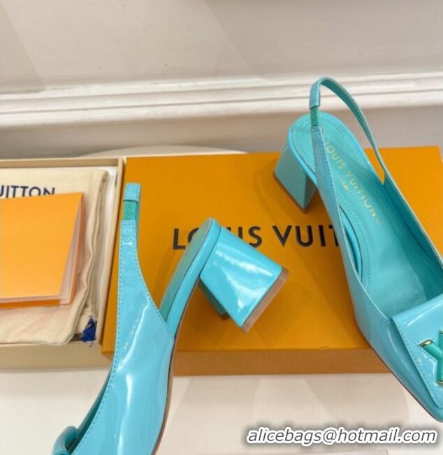 Top Grade Louis Vuitton Shake Slingback Pumps 5.5cm in Patent Leather with LV Twist Light Blue 122714