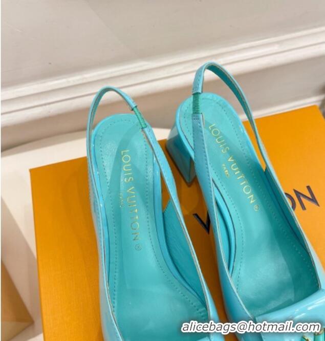 Top Grade Louis Vuitton Shake Slingback Pumps 5.5cm in Patent Leather with LV Twist Light Blue 122714