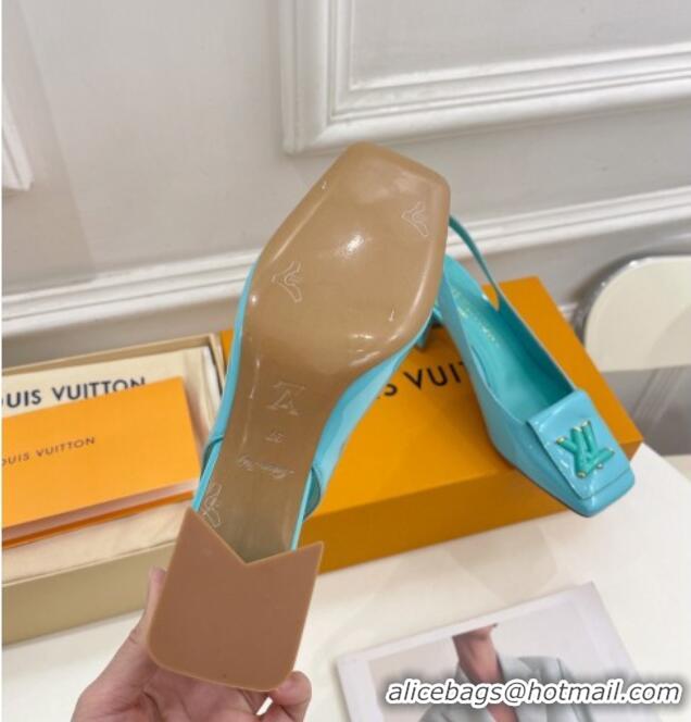 Top Grade Louis Vuitton Shake Slingback Pumps 5.5cm in Patent Leather with LV Twist Light Blue 122714