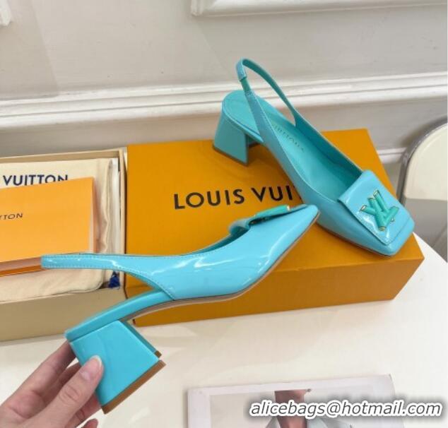 Top Grade Louis Vuitton Shake Slingback Pumps 5.5cm in Patent Leather with LV Twist Light Blue 122714