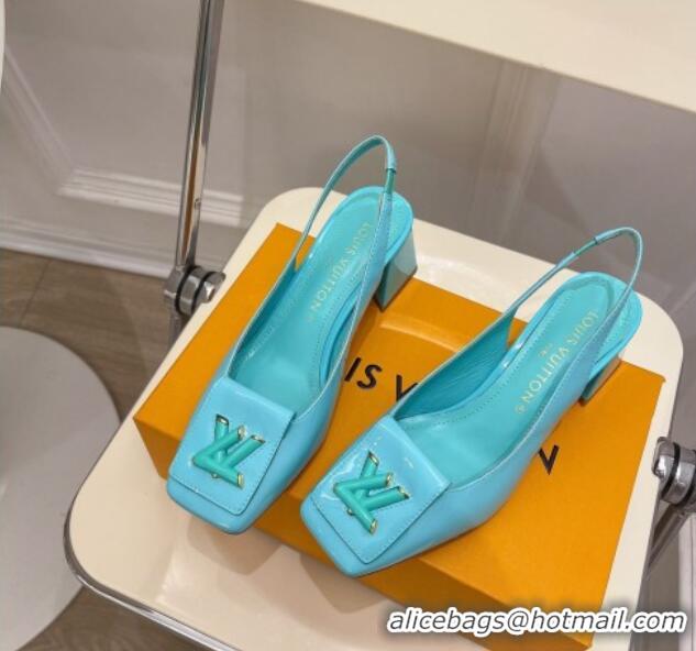 Top Grade Louis Vuitton Shake Slingback Pumps 5.5cm in Patent Leather with LV Twist Light Blue 122714