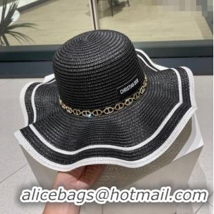 Good Product Dior Straw Hat with Chain D22718 Black 2023