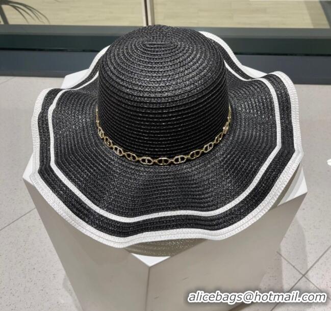 Good Product Dior Straw Hat with Chain D22718 Black 2023