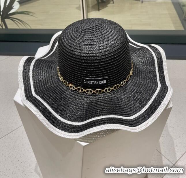 Good Product Dior Straw Hat with Chain D22718 Black 2023