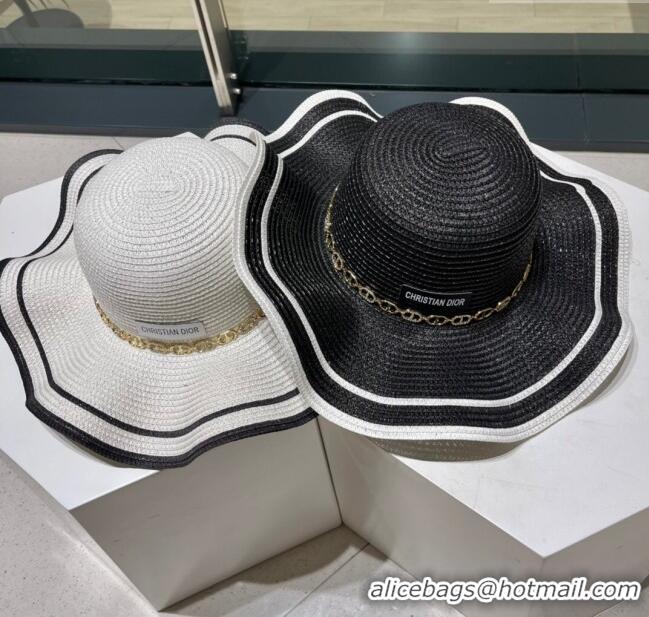 Good Product Dior Straw Hat with Chain D22718 Black 2023