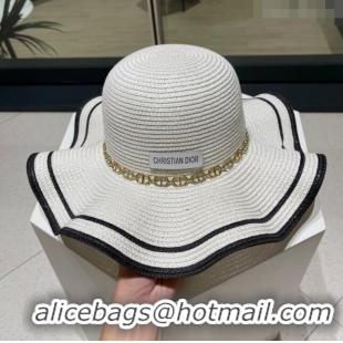 Buy Cheapest Dior Straw Hat with Chain D22719 White 2023