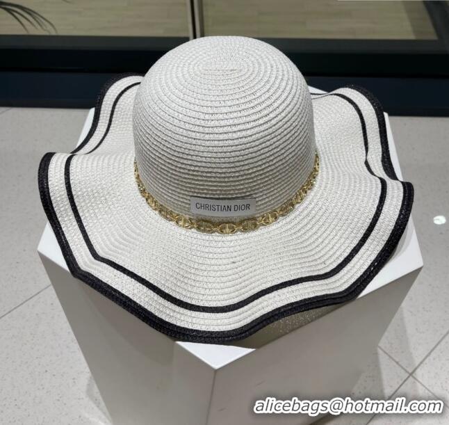 Buy Cheapest Dior Straw Hat with Chain D22719 White 2023