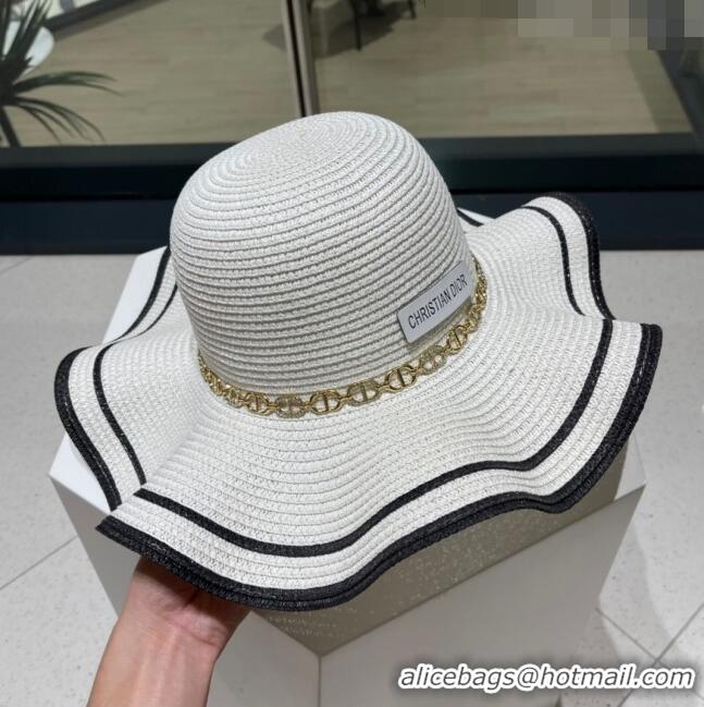 Buy Cheapest Dior Straw Hat with Chain D22719 White 2023