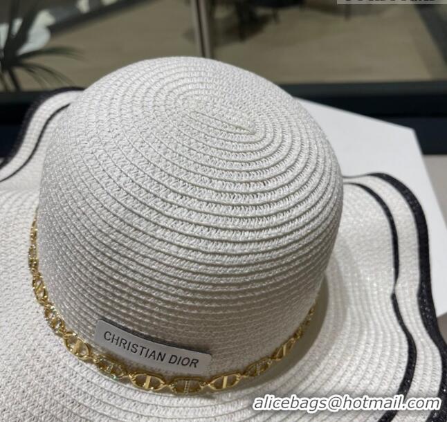 Buy Cheapest Dior Straw Hat with Chain D22719 White 2023