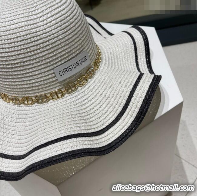 Buy Cheapest Dior Straw Hat with Chain D22719 White 2023