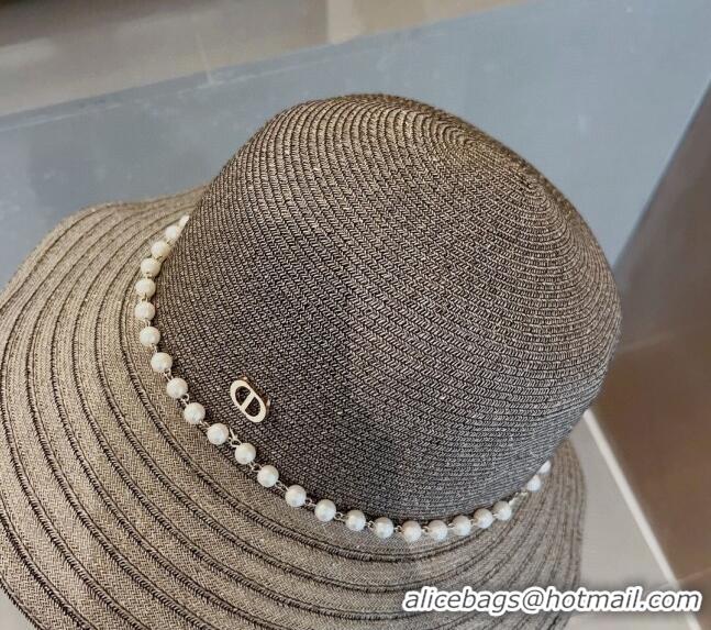 Super Quality Dior Straw Hat with Pearls 0407 Gold 2023