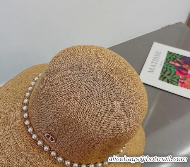 Well Crafted Dior Straw Hat with Pearls 0407 Gold 2023