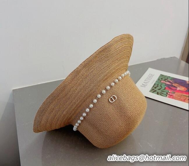 Well Crafted Dior Straw Hat with Pearls 0407 Gold 2023