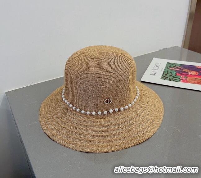 Well Crafted Dior Straw Hat with Pearls 0407 Gold 2023