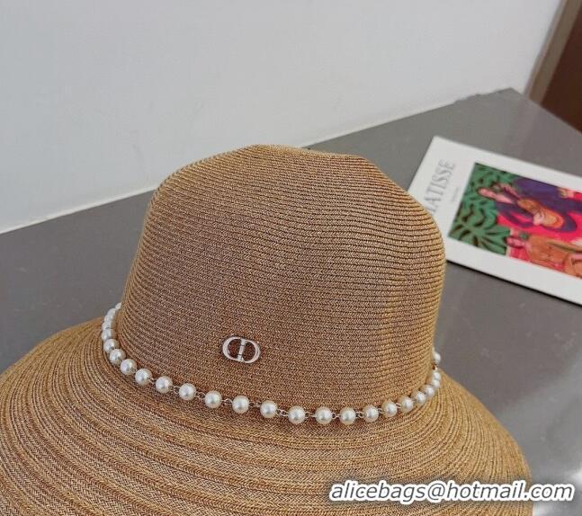 Well Crafted Dior Straw Hat with Pearls 0407 Gold 2023