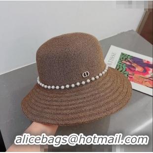 Reasonable Price Dior Straw Hat with Pearls 0407 Brown 2023