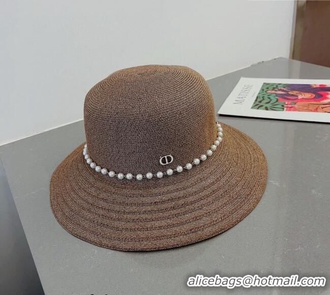 Reasonable Price Dior Straw Hat with Pearls 0407 Brown 2023