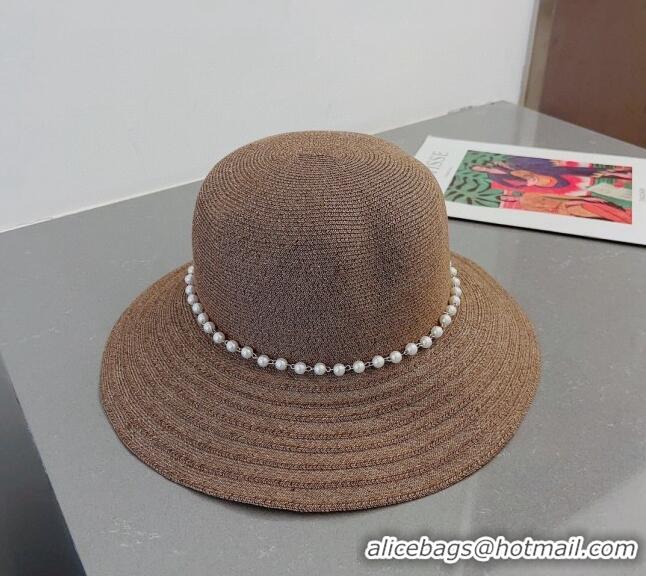 Reasonable Price Dior Straw Hat with Pearls 0407 Brown 2023