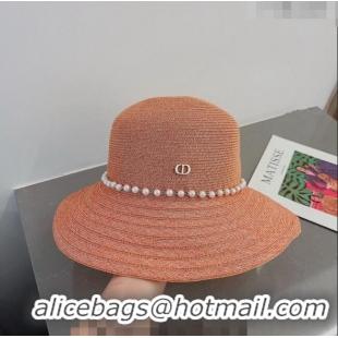 Most Popular Dior Straw Hat with Pearls Peachy 0407 Pink 2023