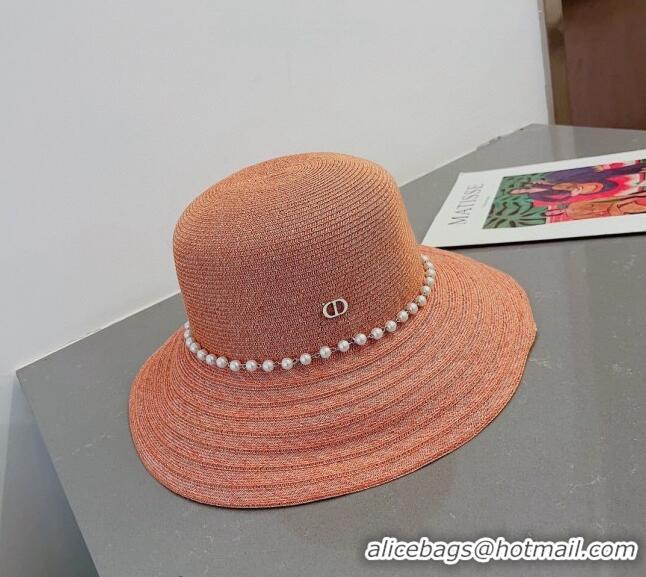 Most Popular Dior Straw Hat with Pearls Peachy 0407 Pink 2023