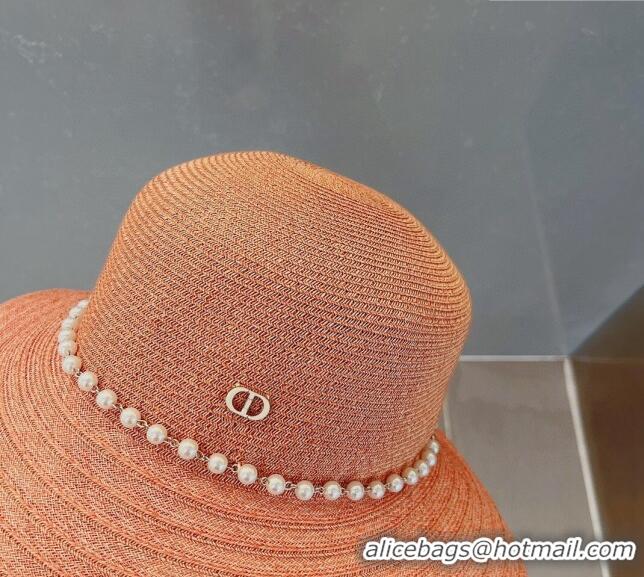 Most Popular Dior Straw Hat with Pearls Peachy 0407 Pink 2023