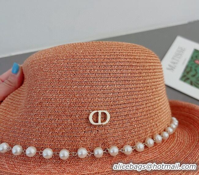 Most Popular Dior Straw Hat with Pearls Peachy 0407 Pink 2023