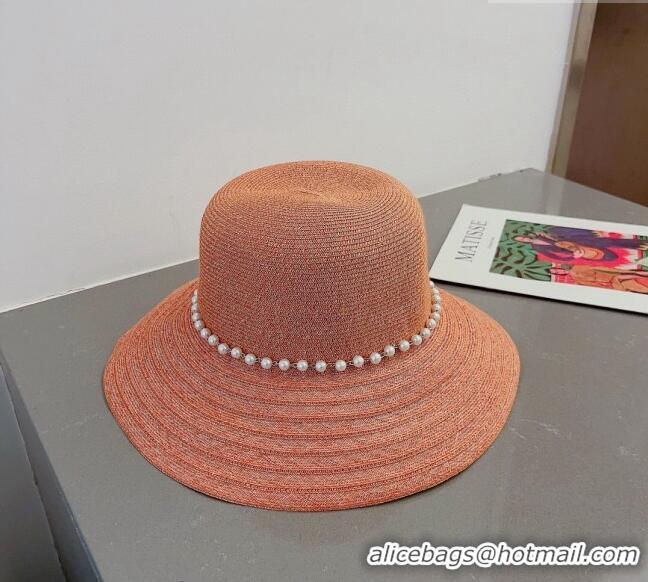 Most Popular Dior Straw Hat with Pearls Peachy 0407 Pink 2023