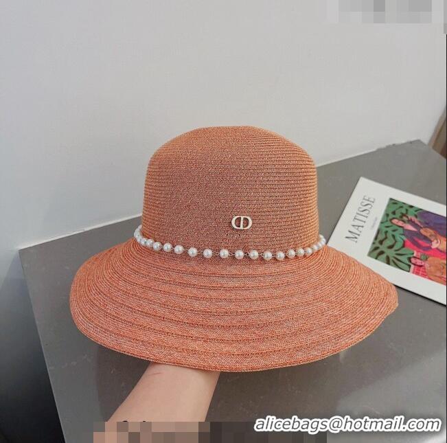 Most Popular Dior Straw Hat with Pearls Peachy 0407 Pink 2023