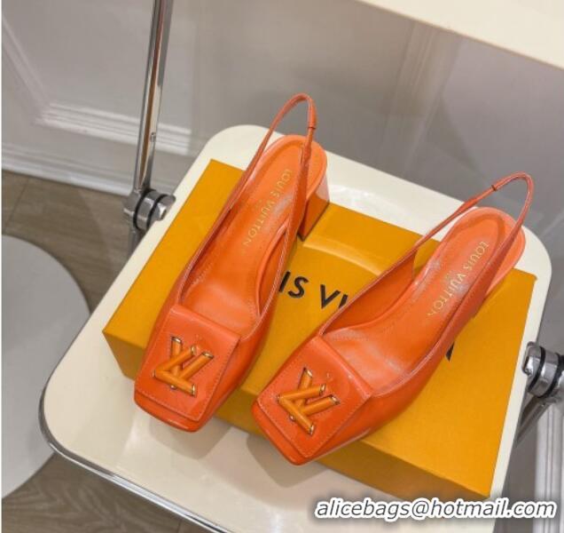 Unique Style Louis Vuitton Shake Slingback Pumps 5.5cm in Patent Leather with LV Twist Orange 122716