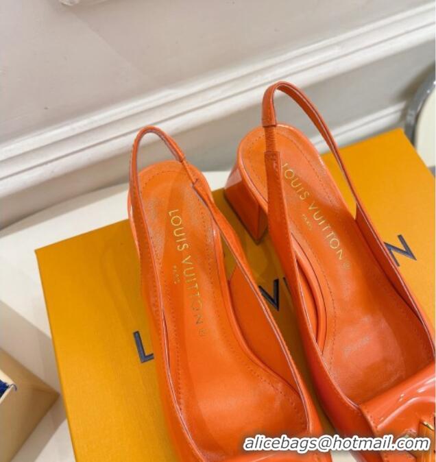 Unique Style Louis Vuitton Shake Slingback Pumps 5.5cm in Patent Leather with LV Twist Orange 122716