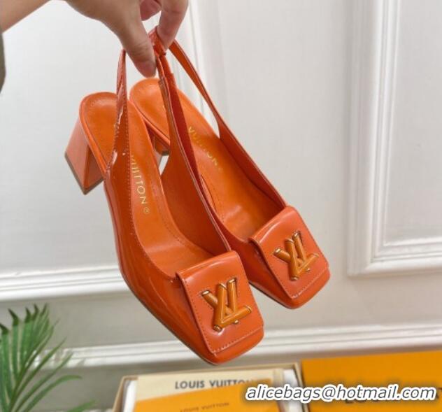 Unique Style Louis Vuitton Shake Slingback Pumps 5.5cm in Patent Leather with LV Twist Orange 122716