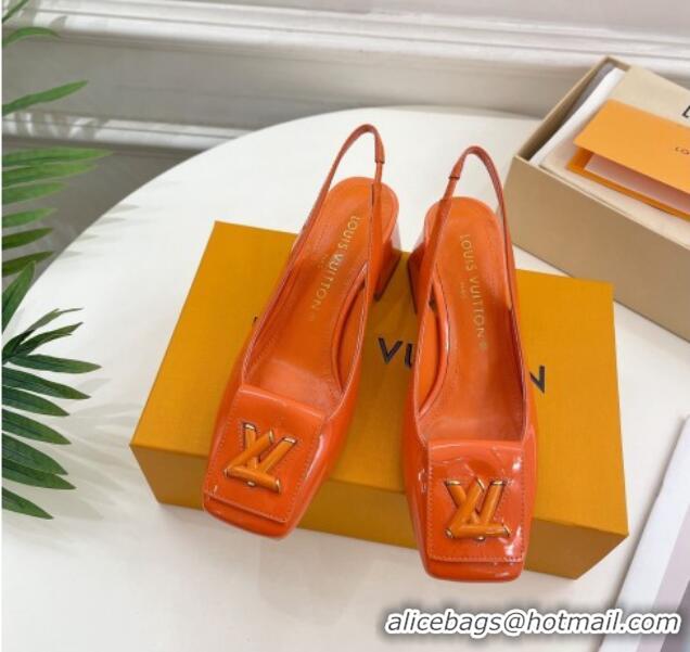 Unique Style Louis Vuitton Shake Slingback Pumps 5.5cm in Patent Leather with LV Twist Orange 122716