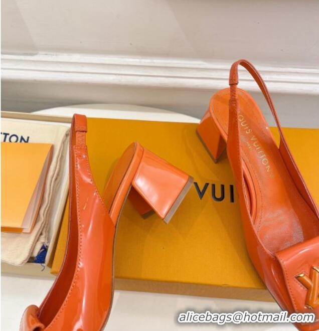 Unique Style Louis Vuitton Shake Slingback Pumps 5.5cm in Patent Leather with LV Twist Orange 122716