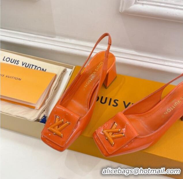 Unique Style Louis Vuitton Shake Slingback Pumps 5.5cm in Patent Leather with LV Twist Orange 122716