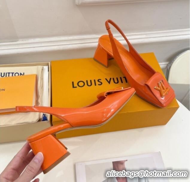 Unique Style Louis Vuitton Shake Slingback Pumps 5.5cm in Patent Leather with LV Twist Orange 122716