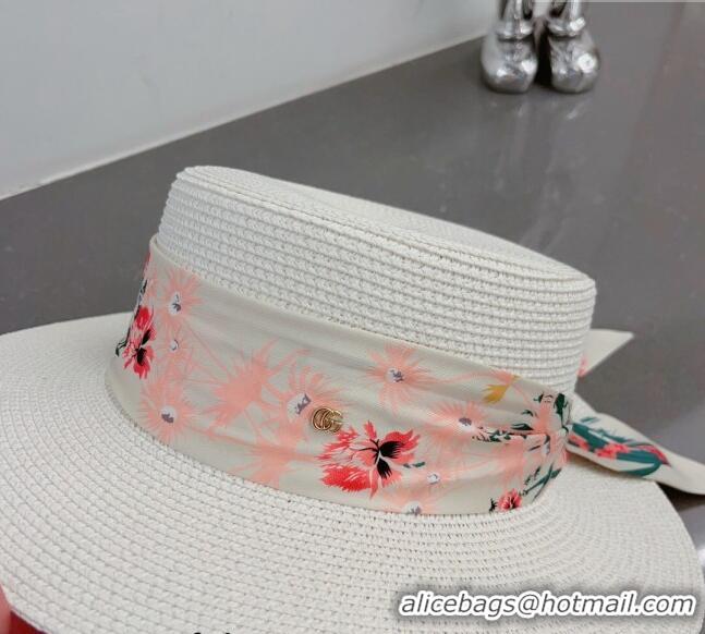 Shop Promotional Gucci Straw Hat with Bandeau G0407 White 2023